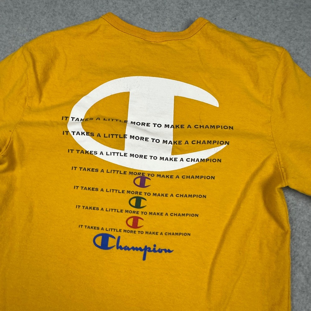 Champion Mens Mustard Yellow Embroidered Logo Graphic Back T-Shirt Medium - Picture 9 of 9